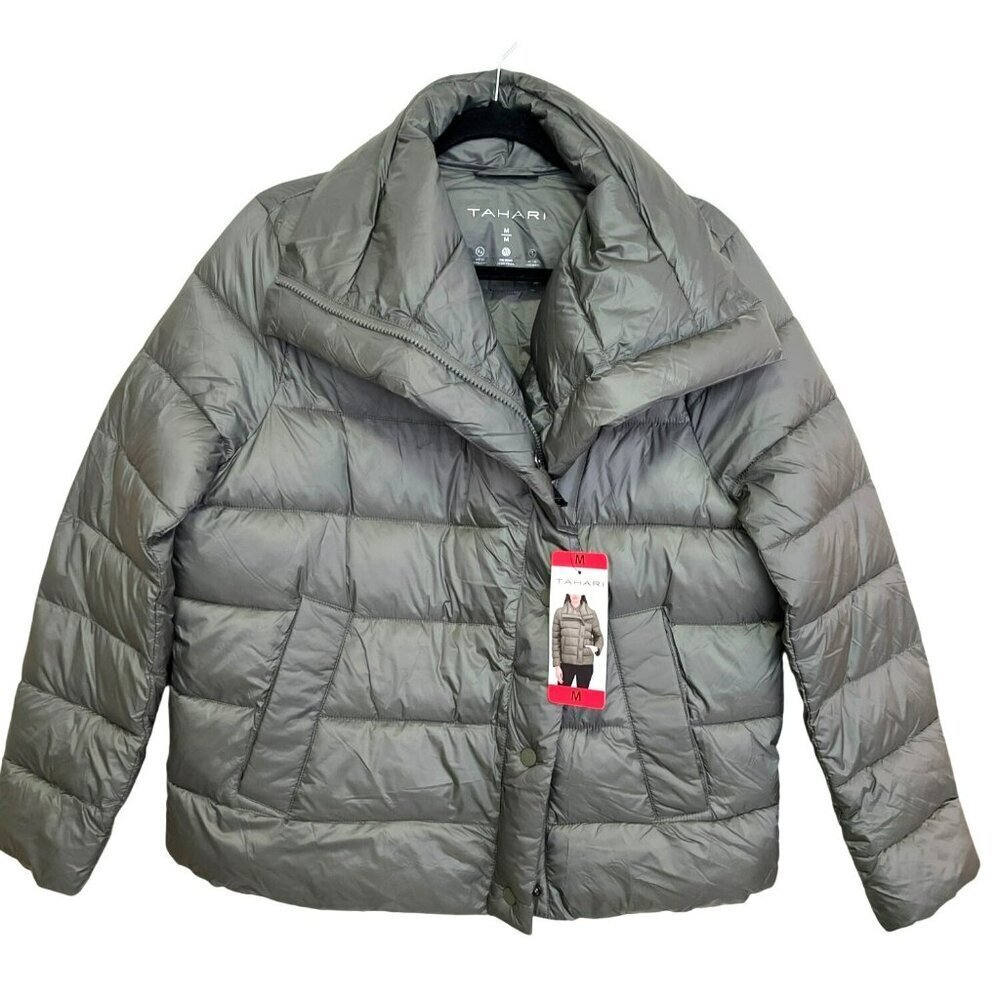 Tahari Erika Quilted Puffer Green Jacket Winter Coat Size Medium NWT